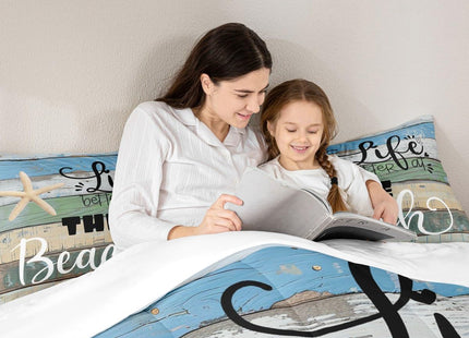 Castle Fairy Beach Life Comforter Set Twin Size Blue Green Rustic Farmhouse Bedding for Decor Starfish Cabin Wood Stripes Print Quilted Duvet Beach Camper Insert 2pcs(CYJS9694ZMD-BZ_USt)