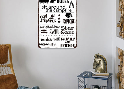 Camping Rules Tin Sign Wall Art Decor Cabin Home Camper Room Lake Camper Sign 8x12 inch