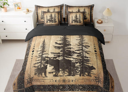 Erosebridal Rustic Bear Comforter Set Queen 7 Piece Woodland Wildlife Hunting Bed in A Bag Farmhouse Cabin Lodge Bedding Comforter Sets for Kids Adults Men Black Retro Country Animal Bed Set