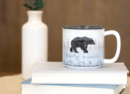 Pavilion Gift Company - Bearly Awake - 17 Oz Coffee Mug Tea Cup Woodland Hiking Camping Bear Cabin Woods Lodge Gift Outdoorsy Present