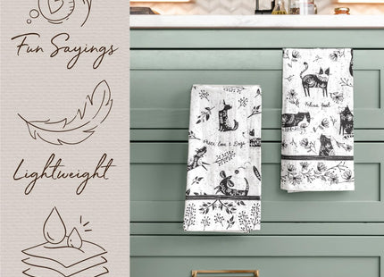 Karma Gifts Black And White Boho Tea Towel,Cotton, Mermaid 18" x 22"