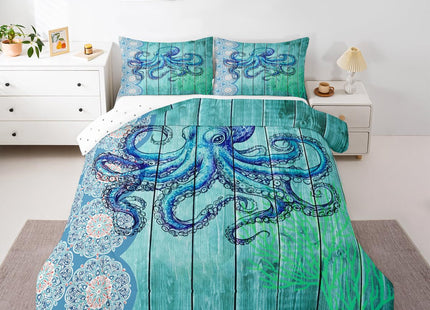 Erosebridal Octopus Print Comforter Twin Ocean Themed Bedding Set Boho Mandala Duvet Set Blue Coral Quilt Set 2pcs Sea Wildlife Down Alternative Comforter with 1 Pillowcase Blue Bedroom Comforter Set