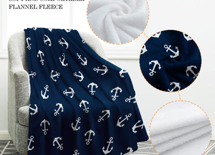 Jekeno Nautical Anchor Blanket Gifts Ocean Plush Throw Navy Blue 50"x60"