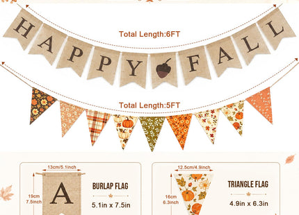 Happy Fall Banner Decorations Set, Pinecone Thanksgiving Garland Decor