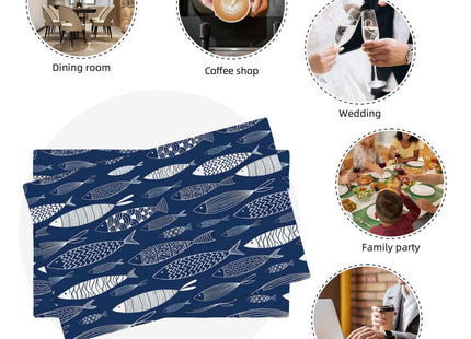 Japanese Fish Placemats Set of 4, Blue Fishing Country Double-Sided Table Mats for Kitchen Dining Room Home Party Indoor Decor 4 PCS 12x18 Inch