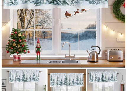 Homechoid Christmas Curtain Valance for Windows/Living Room/Kitchen/Bathroom/Farmhouse, Winter Forest Snowy Pine Tree Short Rod Pocket Tier Curtain Window Treatment Curtains Drape 1 Panel 42x12