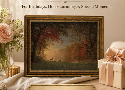 UAWRL Vintage Framed Fall Forest Deer Wildlife Landscape Canvas Wall Art