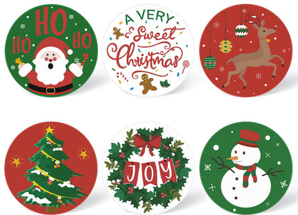 Christmas Coasters with Metal Holder Idea Round Absorbent Ceramic Stone Coasters Winter Holidays Christmas Tree Reindeer Santa Joy Snowman Gingerbread Cup Place Mat 4 Inches