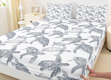 Erosebridal Tortoise Fitted Sheet Deep Pocket for Kids Boys Girls Sea Turtle Bedding Set Ocean Life Animal Sheet Set Twin Size Underwater Oasis Bottom Sheet for Teens Adult, Grey with 1 Pillow Case
