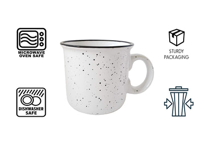 Essential Drinkware 14oz Ceramic Campfire Coffee Mug (Set of 4), White with Speckled Finish - Durable Thick Walled Camping Style Cup for Outdoors or Home