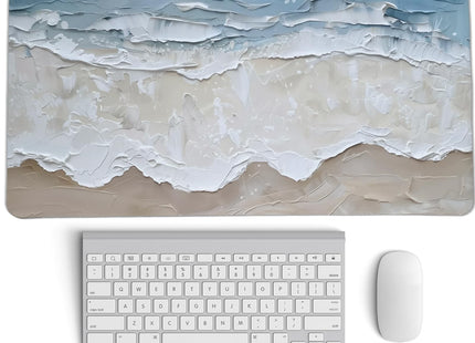 PaJiaNi Blue Ocean Coastal Mouse Pad,Wave Mouse Pad,XL Large Ocean Beachy Desk Mat,Girly Summer Coastal Desk Pads,Summer Beachy Home Desktop Decor,23.6x11.8 Inch
