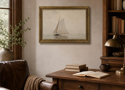 Vintage Gold Framed Sailboat Canvas Wall Art
