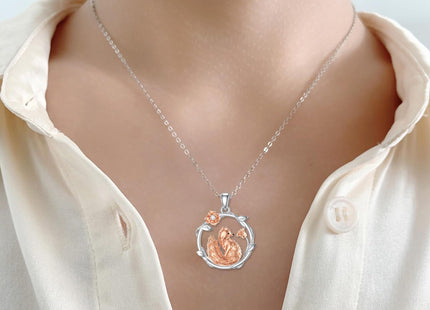 Fox Necklace for Women, Fox Gifts for Teens, Moon and Flower Design, Birthday, Graduation, Back to School, Easter Basket Stuffers (Fox Necklace-Round A)