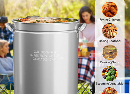 ROVSUN 62QT Stainless Steel Seafood Boil Pot With Strainer Basket, Lid & Hook, Versatile Stock for Crab, Lobster, Shrimp Boiling, Heavy-Duty Turkey Fryer for Outdoor Cooking & Gatherings