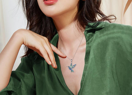 AINFQY Hummingbird Necklace 925 Sterling Silver Abalone Shell Humming Bird Pendant Necklace for Women Men Hummingbird Jewelry Birthday Gift