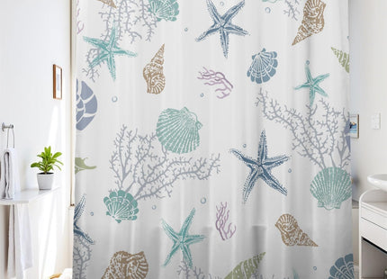 Coastal Starfish Seashell Shower Curtain Nautical Beach Theme 60Wx72L