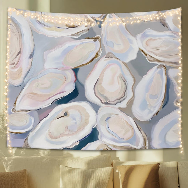 STHTTSW Coastal Beach Tapestry, Coastal Beachy Tapestries Wall Blanket, Sea Oyster Shell Ocean Tapestries Wall Hanging Decor for Beach Bedroom House Cabin Kitchen, 50x60 Inch