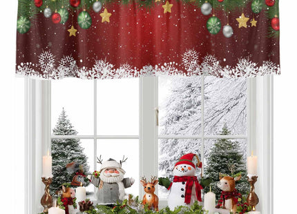 Christmas Curtain Valance for Windows Xmas Baubles Coniferous Rod Pocket Valance Window Treatments White Snowflake Pine Tree Twig Red Short Curtains for Kitchen Windows Bathroom Bedroom 42x12in