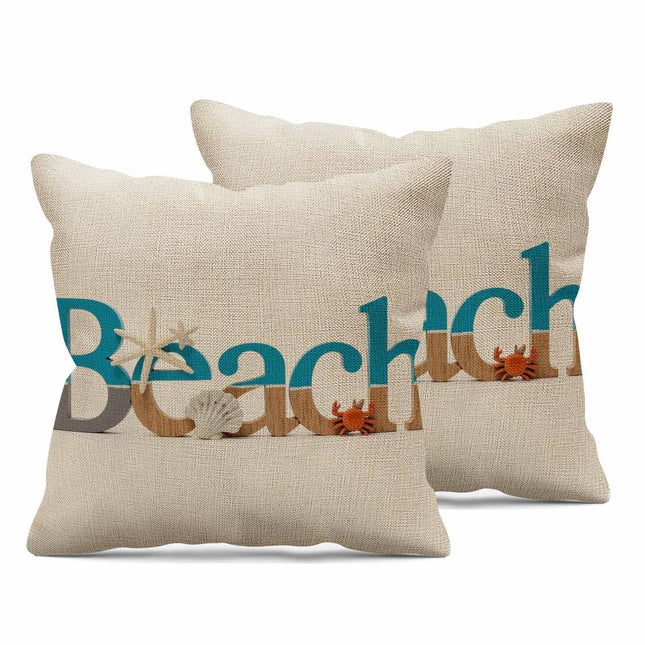 AININYY Beach Summer Vintage Throw Pillow Covers 18x18 Ocean Coastal Sea Starfish Lobster Scallop Holiday Linen Pillow Cases Decorative Cushion Covers Set of 2 for Couch Sofa Bed Living Room Home