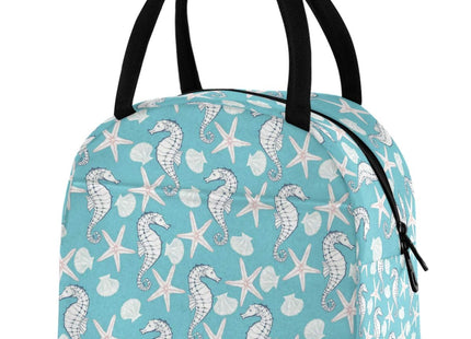 Nautical Starfish Seahorse Shell Blue Large Insulated Cooler Lunch Tote Bag