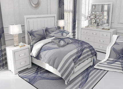 Feelyou Starfish Beach Bedding Set Twin Size Coastal Beach Ocean Comforter Cover Set for Boys Girls Teal Blue Duvet Cover Breathable Ocean Marine Bedspread Cover Room Decor Summer Holiday Quilt Cover