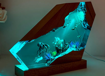 Octopus Ocean Resin Lamp, Handmade Resin Night Light for Home Office Decor