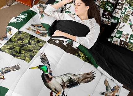 Erosebridal 7-Piece Mallard Duck Bedding Set Twin Size for Kids - Camo Duck Comforter Set with Sheets Rustic Cabin Lodge Bed in A Bag with Flat Fitted Sheets Farmhouse Hunting and Fishing Quilt