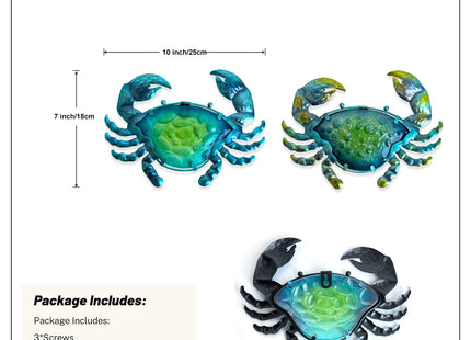 LIFFY Metal Crab Wall Art Decor Ocean Wall Hanging Coastal Wall Sculptures Beach Theme Wall Decoration for Indoor Outdoor Bathroom Bedroom Living Room Garden Pool (10inch,2 pcs)