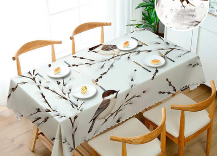 Swono Bird Tablecloth Willow Branches and Birds Chickadee Decorative Oblong Table Cover for Kitchen, Dining, Party Banquet and Holiday Tablecloth, 52x70 Inch(4-6 Seats)