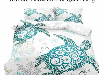 LUVIVIHOME 3PCS Teal Sea Turtle Duvet Cover King Bedding Set, Kids Bedding, Coastal Bedding, Starfish Seashell Conch Coral Seaweed Sea Ocean Beach Nautical White Comforter Quilt Cover, 2 Pillow Cases