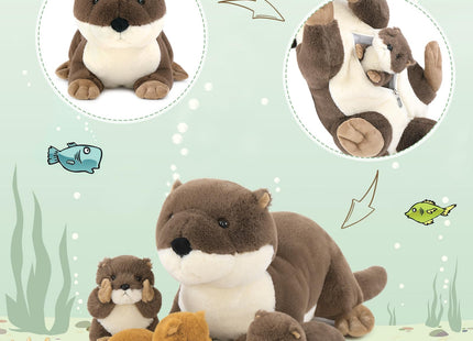 MaoGoLan 4pc River Otter Stuffed Animal with 3 Babies Inside-24in Giant Lifelike Soft Otter Plush Toys-Cuddly Wildlife Stuffed Animal for Kids