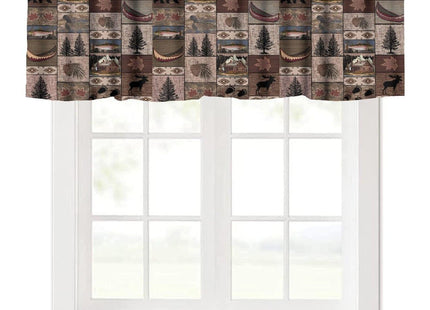 Retro Rustic Style Valance, Vintage Moose Deer Bear Leaf Tree Country Style Farmhouse Cottage Cabin Window Curtain Valance for Living Room Kitchen Study Room Home Decro, One Panel 54x18in