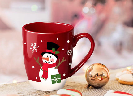 Paayna Christmas Snowman Ceramic Coffee Mug, 13 oz Novelty Red Xmas