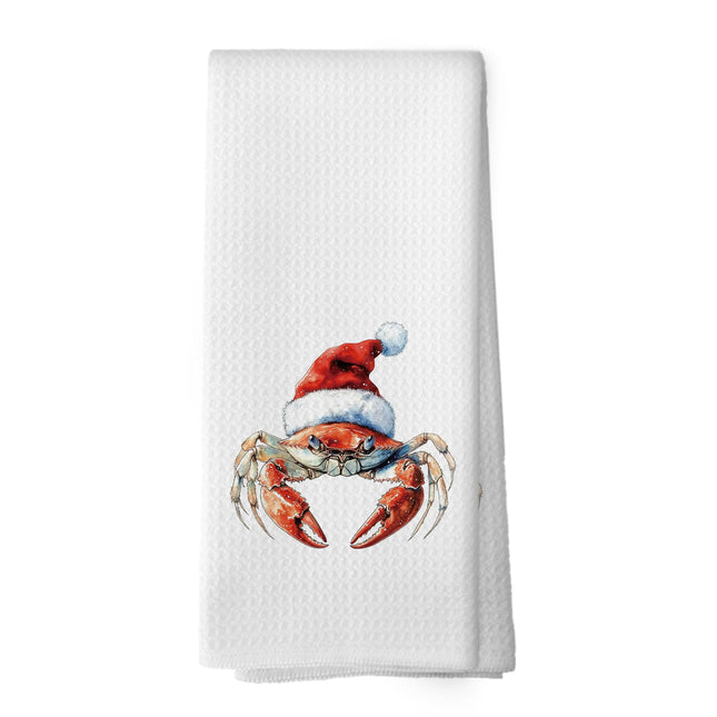 Mcehtle Christmas Coastal Crab Kitchen Towels, Crab Gifts, Christmas Coastal Beach Hand Towel for Bathroom Kitchen Decor, Xmas Ocean Sea Animal Nautical Decorative Tea Towels Dish Towel 16x24 Inch