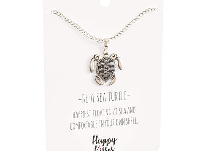 Happy Kisses Sea Turtle Necklace – Nautical Tribal Pendant with Inspirational Gift Card