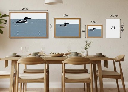 Framed Canvas Wall Art Loon Swimming on Blue Water Art Prints 8x10in