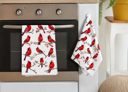 Pintukee Red Cardinal Kitchen Towels Set of 2 Christmas Dish Towels Absorbent Tea Hand Towel for Baking Cooking, Cardinal Lovers Gifts for Women, Winter Kitchen Christmas Decor