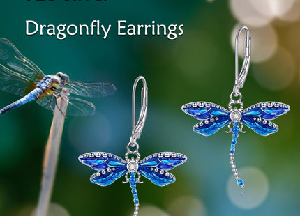 Dragonfly Earrings Gifts Sterling Silver Cute Blue Dragonfly Dangle Earrings Jewelry for Women Teen Mother Friends Girlfriend