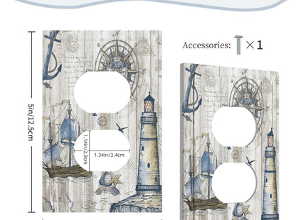 Outlet Cover 1 Gang Nautical Lighthouse Boat Wood Light Switch Cover Single Duplex Wall Plate Covers Switchplate Covers Electrical Faceplate For Country Bedroom Decor