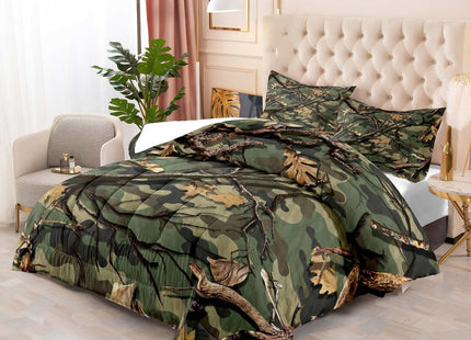 LUVIVIHOME 3PCS Green Camo Comforter Set Queen Size, Rustic Camouflage Bedding Quilt Country Farmhouse Forest Man Cave Bedroom Decor, Hunting Gifts for Men Husband Boyfriend Boys, 2 Pillow Shams