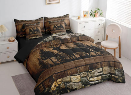 Erosebridal 7 Piece Rustic Deer Queen Comforter Set with Sheets Farmhouse Cabin Bedding Sets | for Kids Boys Teen Men Hunting Wildlife Deer Theme Bed in A Bag Country Lodge Western Bed Set Brown