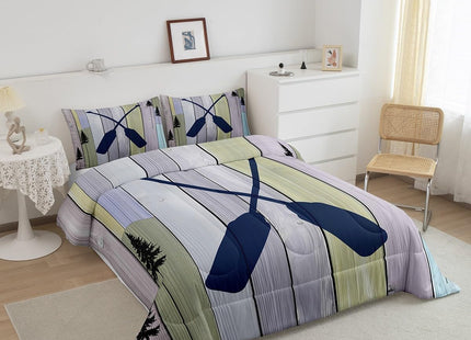 Rustic Farmhouse Old Barn Door Bedding Set - Blue Lake Paddle Decor Twin Comforter Set with 1 Pillowcase