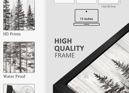 KUVIOKE Pine Tree Framed Wall Art Modern Nature Landscape Forest Wooden Wall Decor Rustic Farmhouse Minimalist Painting Home Decor 12x16in (Black Framed)