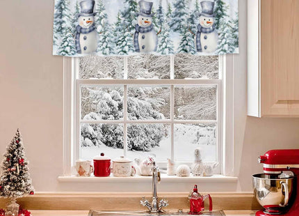 Litter Star Snowman Christmas Window Valance,Winter Snow Scene Valances for Kitchen Windows,Forest Rod Pocket Valance Curtain,Short Curtains Window Treatment for Bedroom Living Room 54x18in