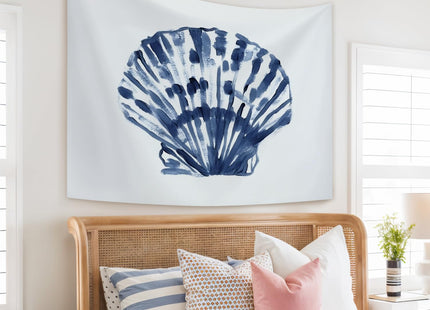 STHTTSW Coastal Tapestry, Coastal Room Decor Tapestries Wall Blanket, Blue Beachy Scallop Shell Seashell Wall Hanging Decor for Dorm Bedroom 50x60 Inch