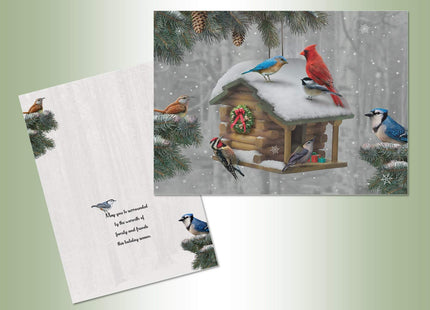 Performing Arts Birdhouse Premium Christmas Cards - 18 Christmas Holiday Greeting Cards - Cardinal Chickadee Wildlife Cute Boxed Stationery Set - 7X5 Inch Bird Christmas Cards With Envelopes