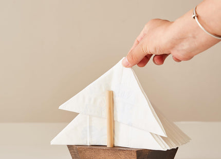 HMC Wooden Sailboat Napkin Holder – The Smooth Sailor Nautical Tabletop Dispenser for Coastal Home & Kitchen Décor, Durable Wooden Construction