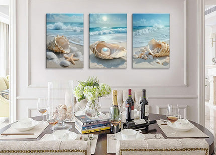 SOUHLP 3Pcs Coastal Seashell Conch Canvas Wall Art