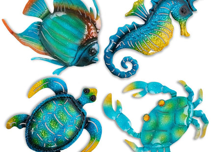dreamskip Metal Beach Wall Decor Art, Ocean Themed Sea Turtle Fish Seahorse Crab Coastal Wall Sculpture, Nautical Outdoor Decor For Garden, Fence, Patio, Pool, Bathroom (4 Pcs)