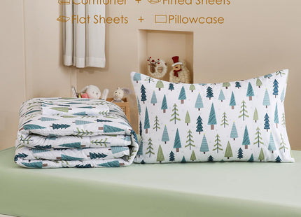 Homilay Toddler Size Christmas Tree Comforter Set for Kids, Toddler, Boys&Girls, 4 Pieces Bed-in-a-Bag Bedding Set, All Season Ultra Soft Oeko TEX Sheets Set with Comforter, (Winter Forest)